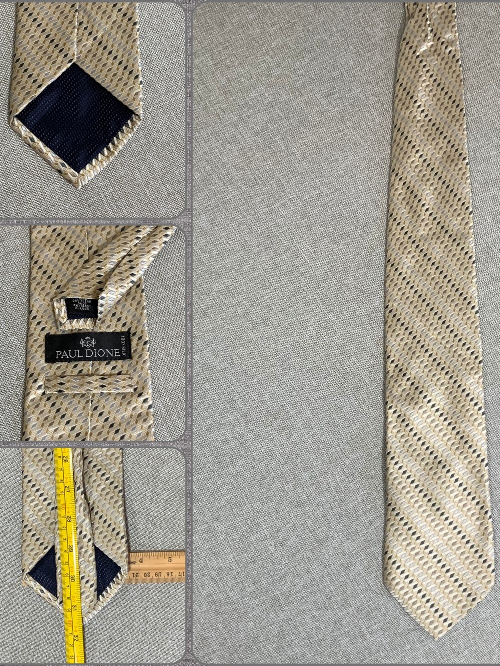 Paul Dione Extra Long Gold Geometric Silk Tie